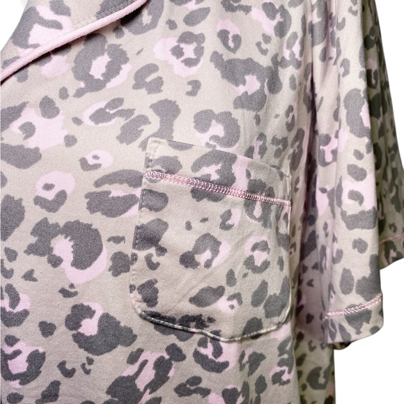 Cuddl Duds Pink and Tan Leopard Button Down Pajama Top - Picture 5 of 12